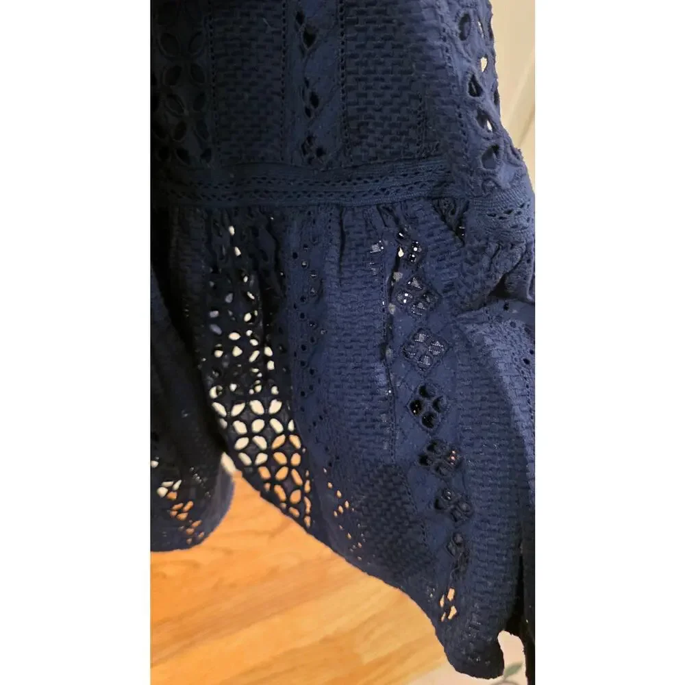 J Crew Navy Blueall Over Eyelet Wrap Dress Size 12